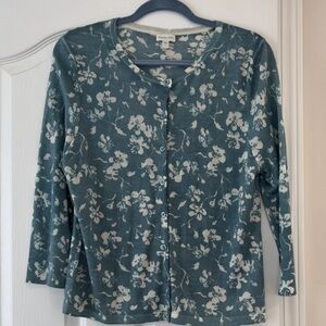 Garnet Hill Teal Floral Cardigan